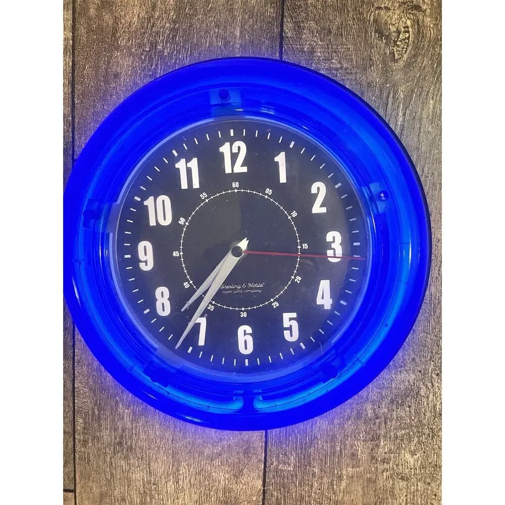Sterling Noble Blue Neon Bar Clock Retro Vintage Style Electric Wall Glow